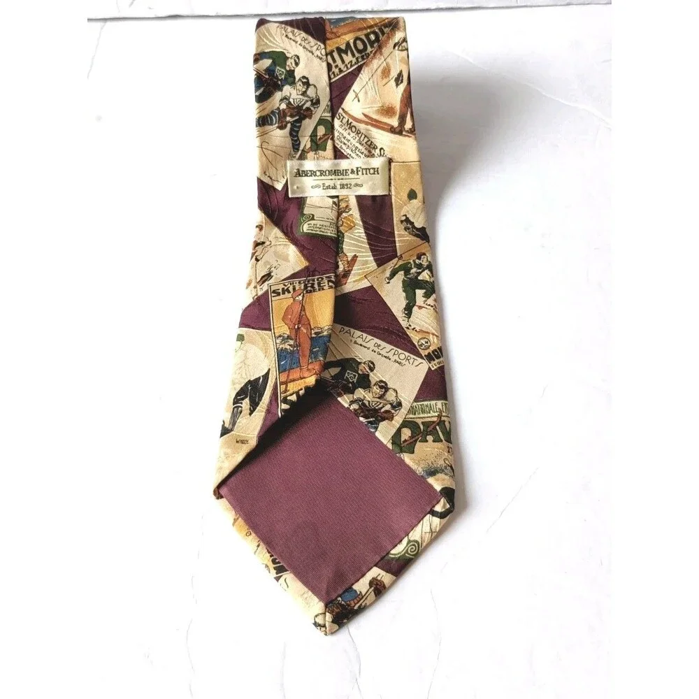 Vintage Abercrombie & Fitch Winter Sports Neck Tie 56 Inches 100% Silk